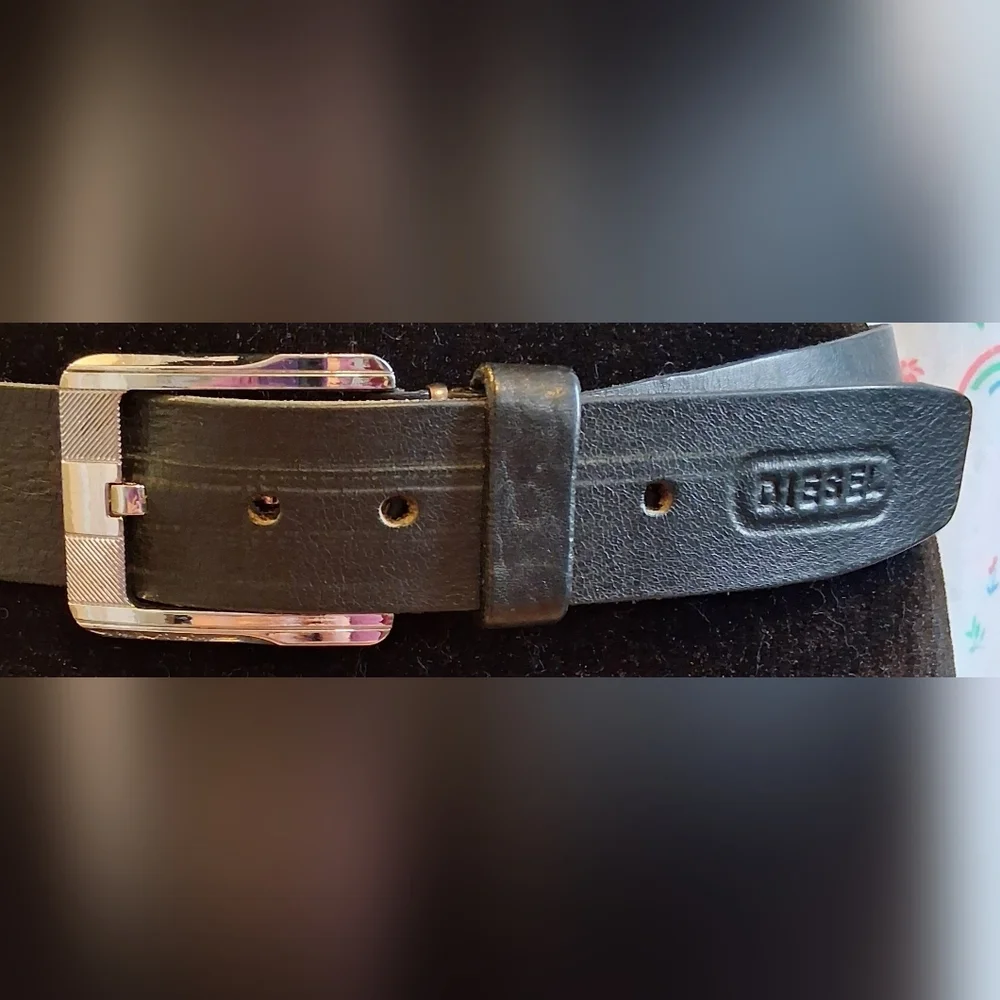 EUC Vintage 90s Diesel Bluestar Black Cowide Moto Streetwear Casual Belt 43in